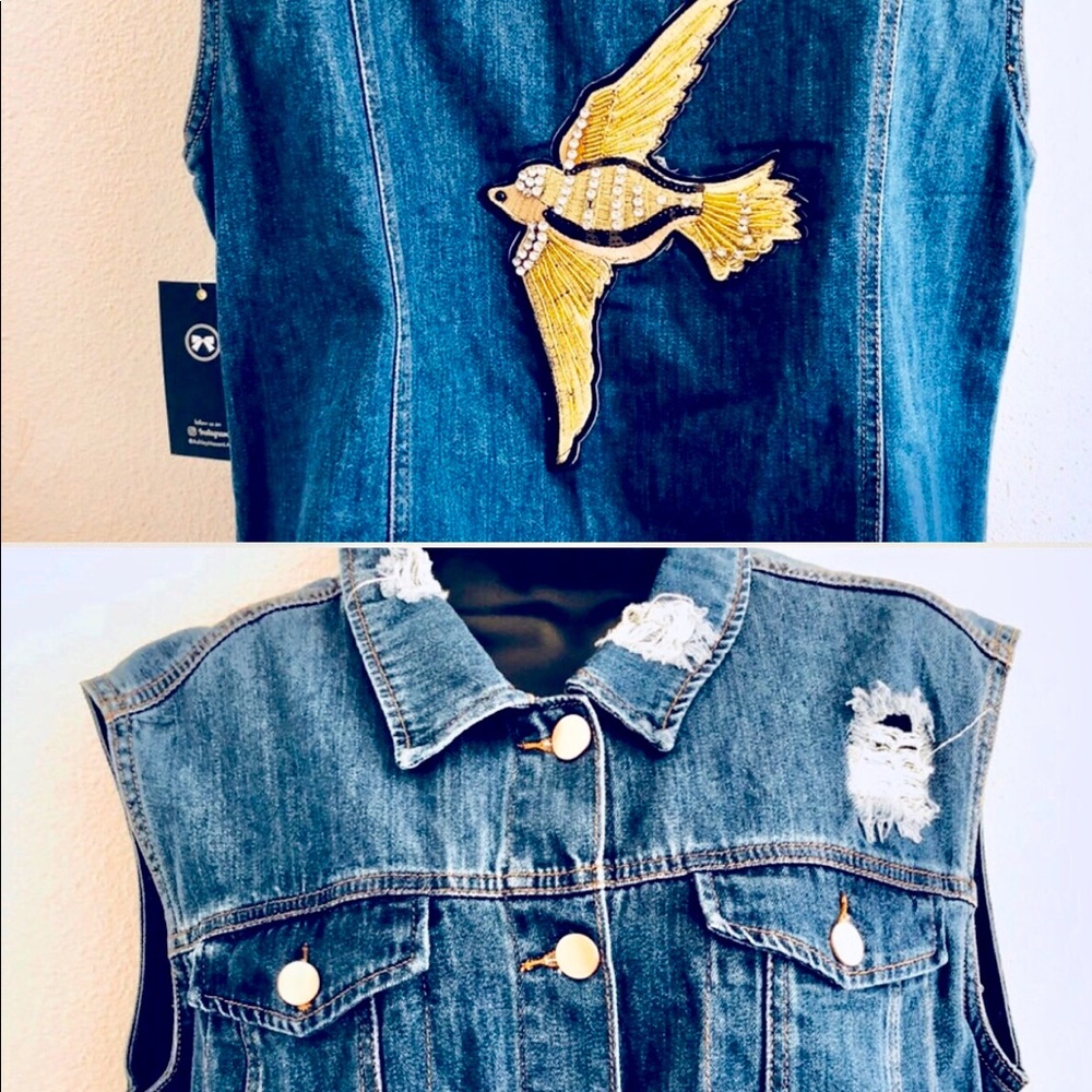 NWT Ashley Mason Distressed Denim Vest